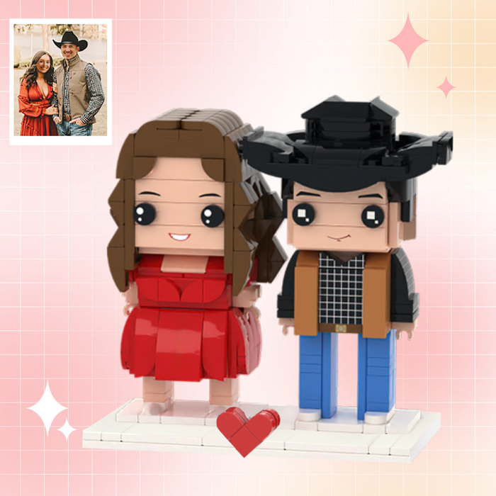 Custom Brick Figures – Two Person building block Set With Denim Suit | Buildable Character Toy