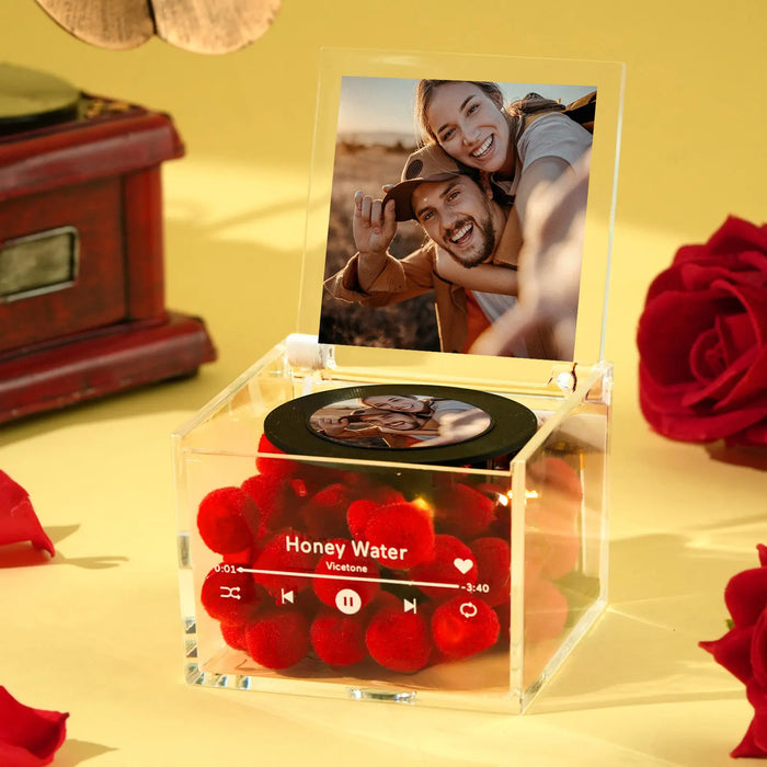 Custom Music Box – Personalized Photo Gift | Vintage Record Player Keepsake With Light