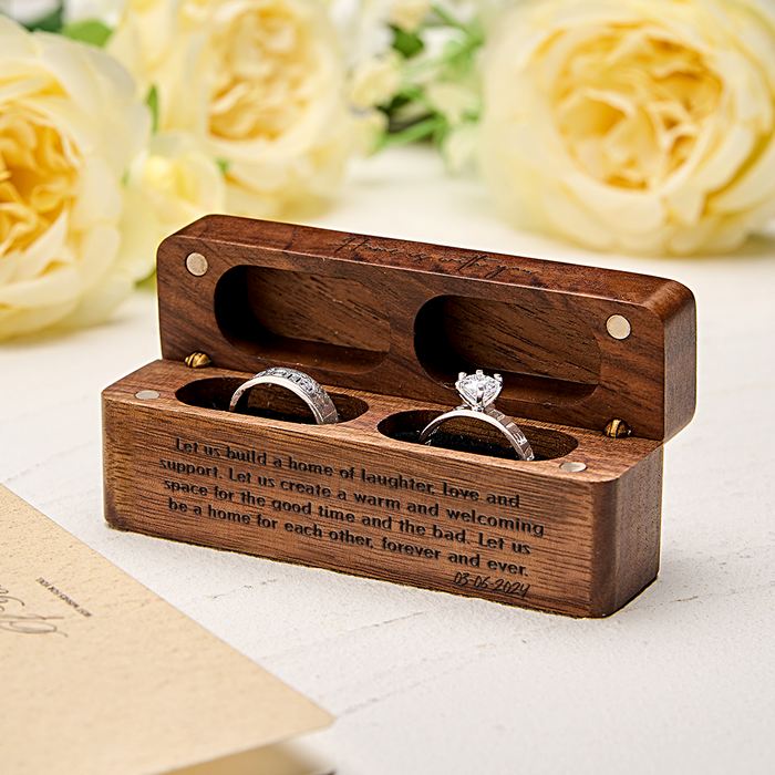 Engraved Wood Ring Box – Personalized Rustic Wedding Vow Gift With Custom Engraving