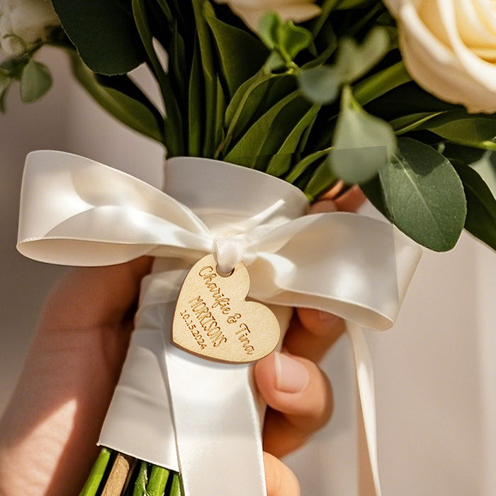 Personalized Wooden Heart Tags - Custom Wedding Party Favors With Engraved Text