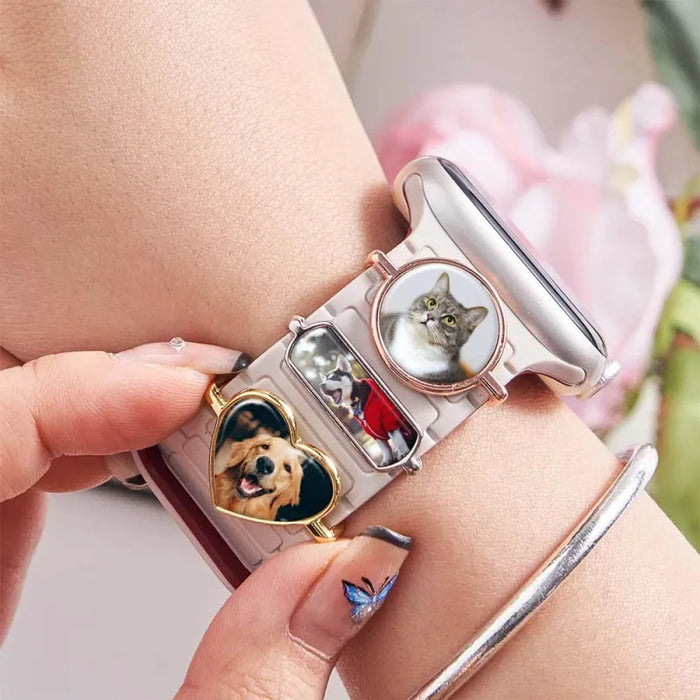 Custom Photo Watch Charm – Personalized Engraved Photo Accessory for Smartwatch Strap