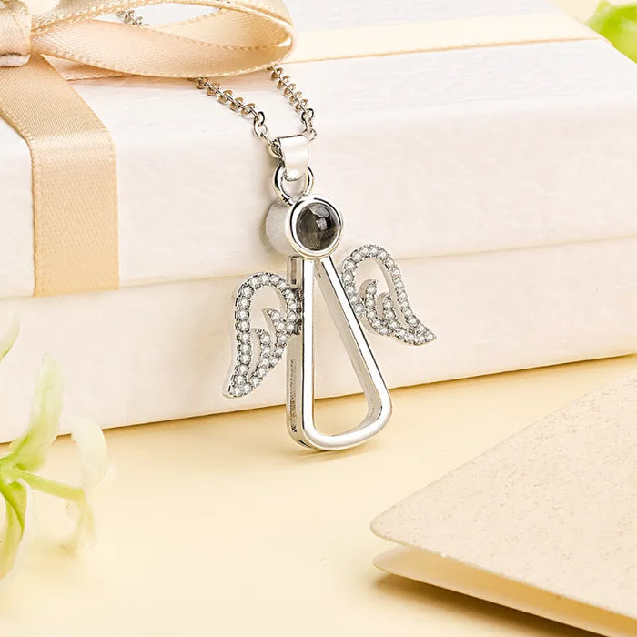 Photo Projection Necklace – Custom Angel Pendant With Heart Shaped Copper Design