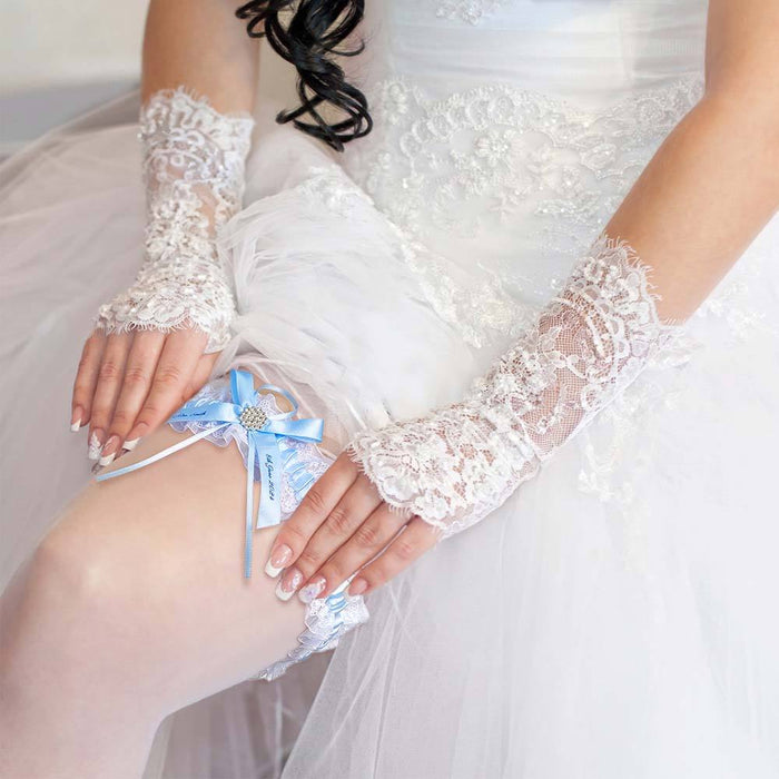 Personalized Wedding Garter – Custom Bridal Lace Garter With Name & Date Embroidery