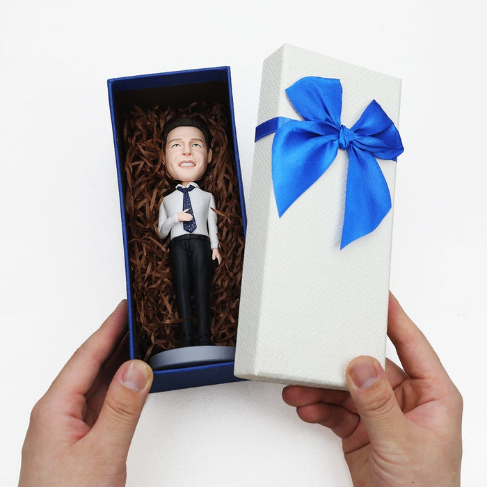 Custom Bobblehead - Black Suit Hero Bobblehead Statue | Engraved Polymer Clay Figure