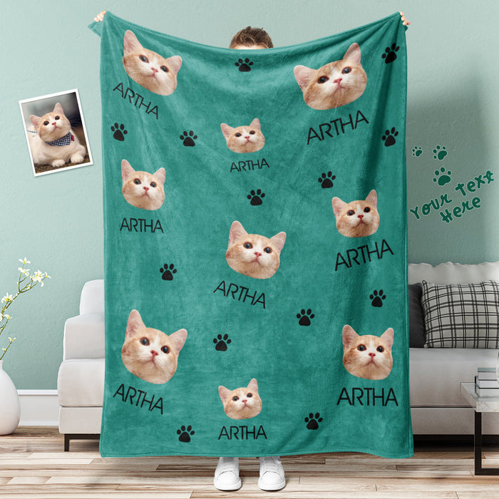 Custom Cat Face Blanket – Plush Cozy Throw With Personalized Pet Photo Design