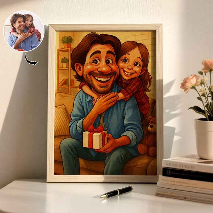 Personalized Caricature Portrait – Custom Exaggerated Portrait With Wooden Photo Frame