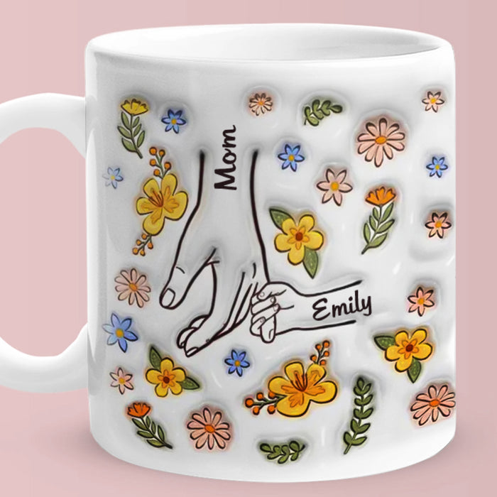 Personalized Engraved Mug - Custom Hand Mug With Floral Design | Unique Mother's Day Gift