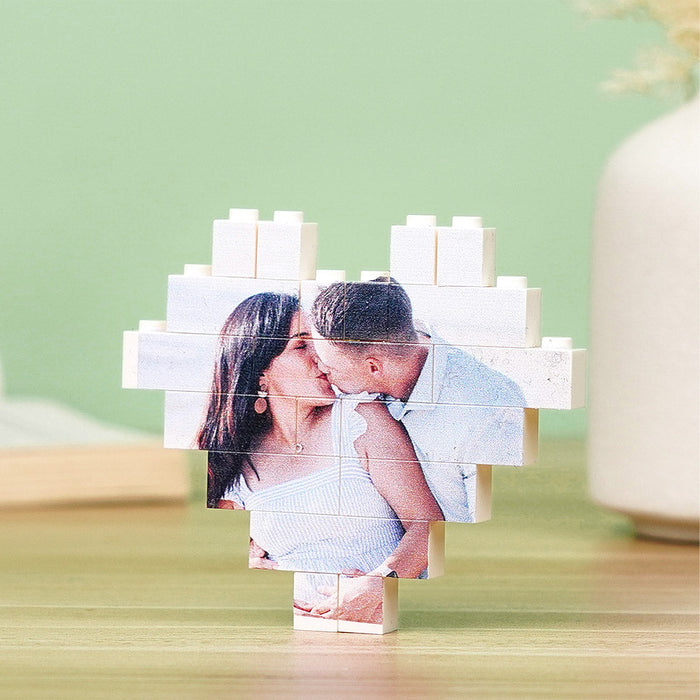 Personalized Photo Block Puzzle - Heart Shaped Custom Building Bricks Gift