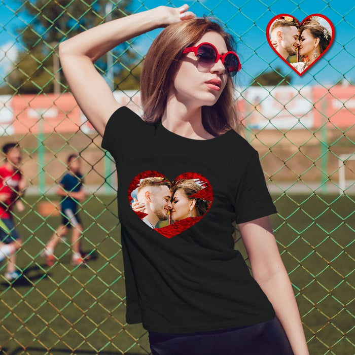 Custom Sequin T-Shirt – Personalized Heart Sequin Top With Flip Photo Design