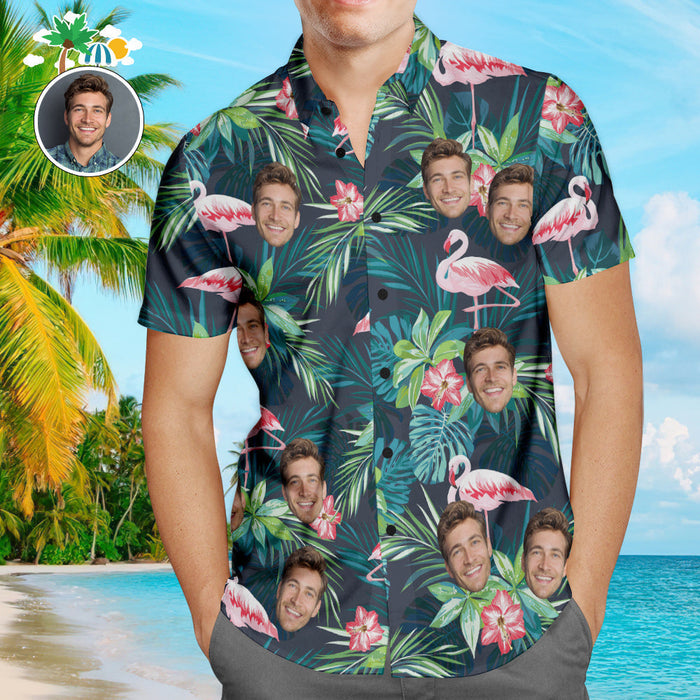 Custom Face Hawaiian Shirt – Men's Aloha Shirt With Flamingo Beach Design