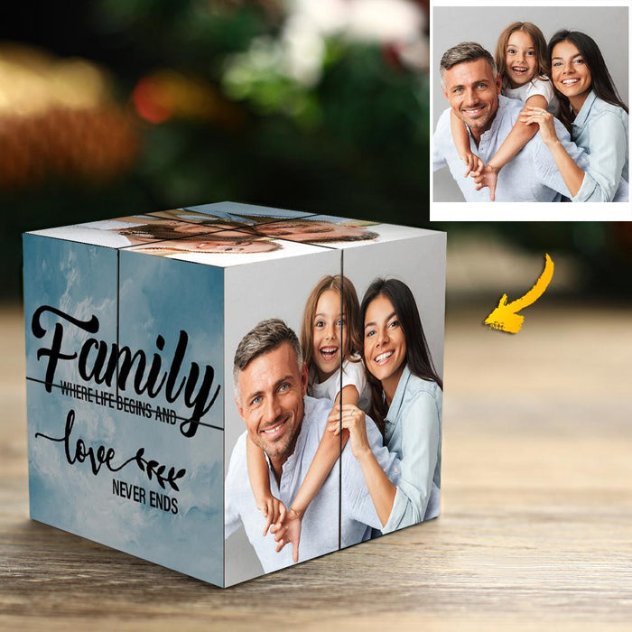 Custom Photo Cube - Interactive Photo Magic Cube Frame | Personalized Gift
