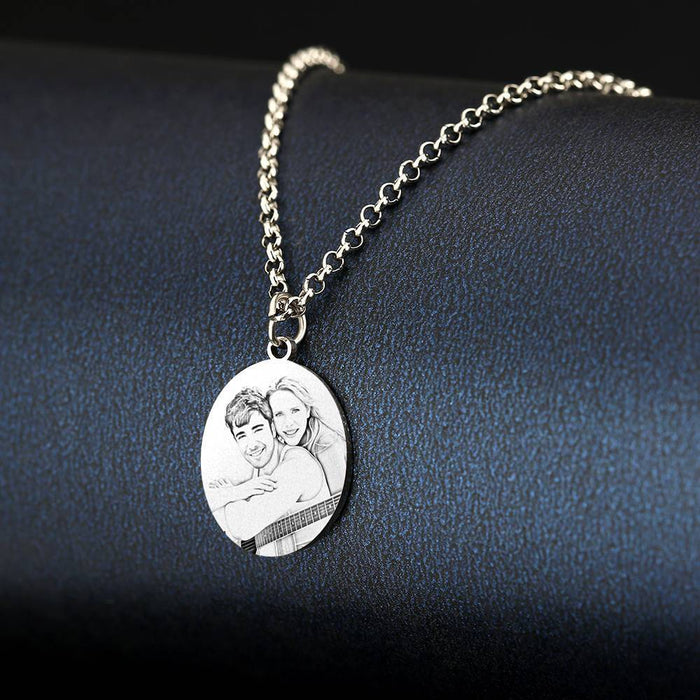 Engraved Oval Necklace – Stainless Steel Pendant With Adjustable Chain & Custom Photo Jewelry