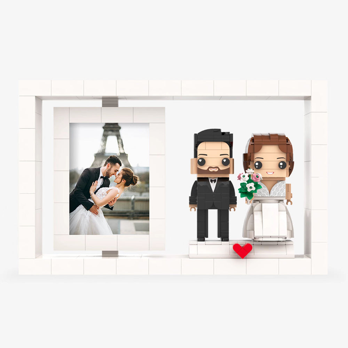 Custom Brick Figures – Two Person Figurine With Eco Friendly Building Blocks Photo Frame Decor