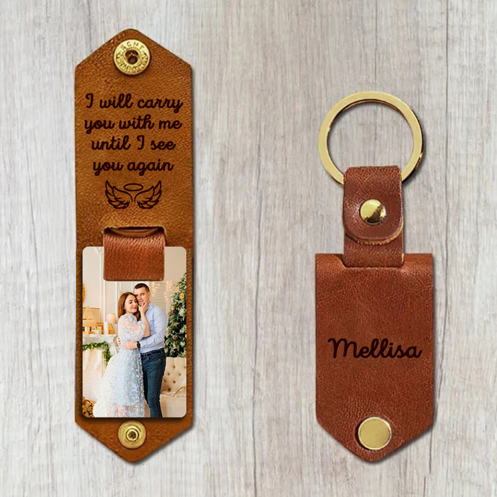Engraved Leather Keychain - Custom Metal Keychain With Laser Engraved Text & Photo Gift