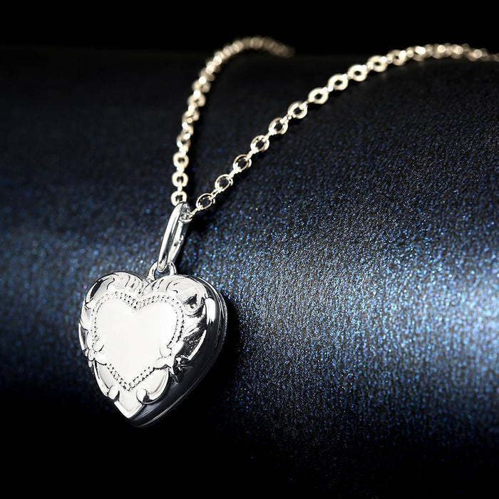 Heart Photo Locket - Engraved Necklace | Platinum Plated Jewelry Gift Pendant