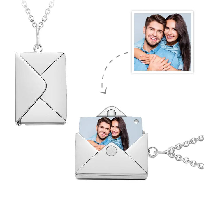 Engraved Envelope Necklace – Custom Photo Locket Gift With Adjustable Chain