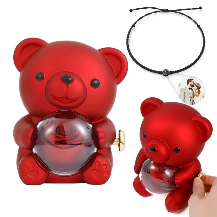 Photo Projection Bracelet – Personalized Copper Jewelry With Rose Bear Giftbox Set