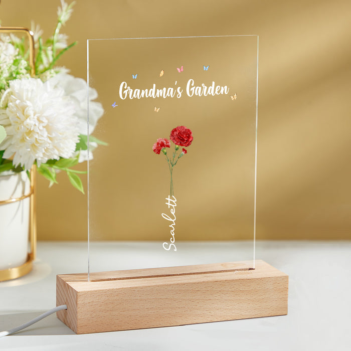 Personalized Night Light – Grandma Gift Idea | Custom Birth Month Flower Lamp