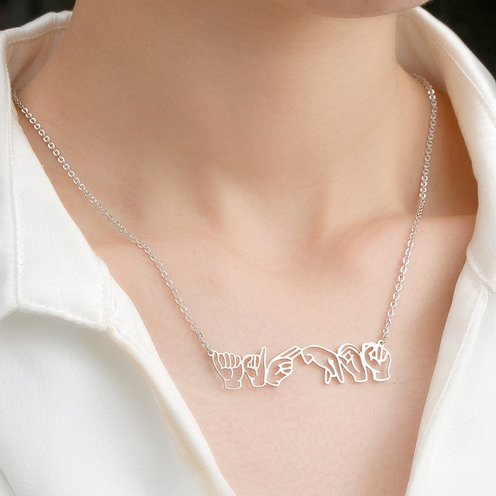 ASL Necklace – Personalized Copper Pendant | Custom Engraved Sign Language Jewelry Gift