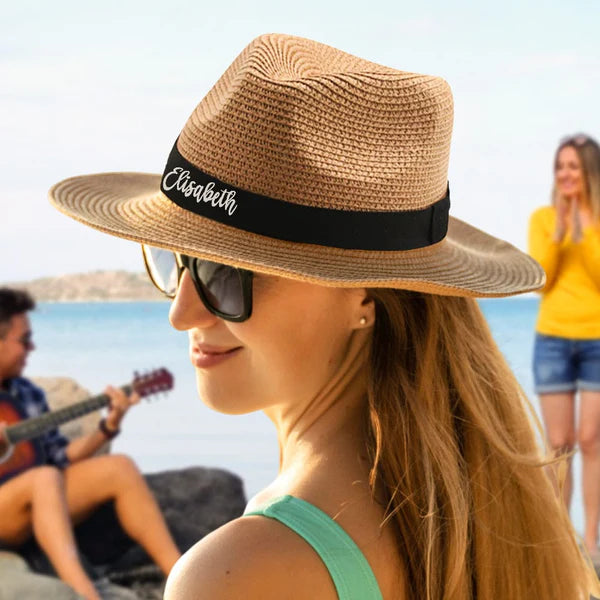 Personalized Straw Fedora – Custom Beach Hat With Fedora Sun Protection Gift
